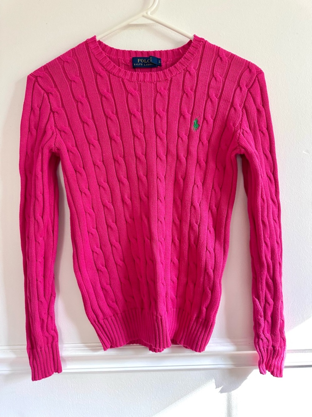 RALPH LAUREN POLO Sweater Women's XS Pink Cable Knit Cotton